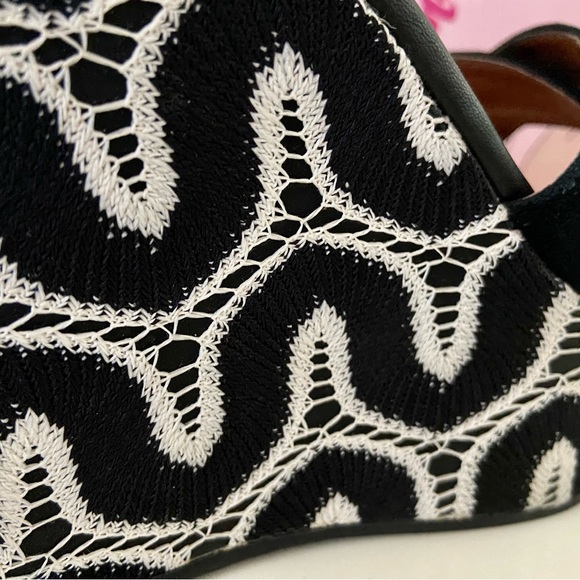 Jeffrey Cambell x Free People Black & White Suede + Crochet Wedge Heels - Picture 4 of 7